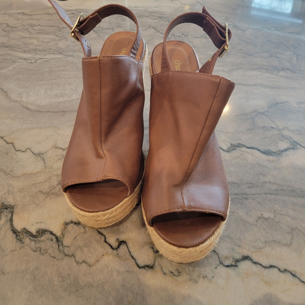 Camel Wedge Sandals